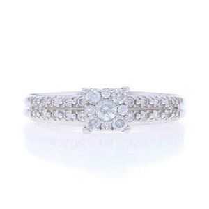 White Gold Diamond Cluster Engagement Ring - 10k Round Brilliant .40ctw